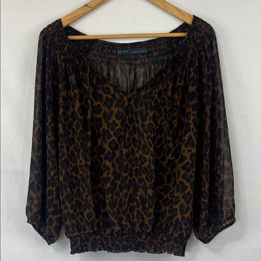Zara Women's Leopard Print Blouse - Size Medium